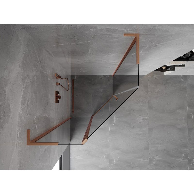 Mexen Mist L петостенна душ кабина с отварящи се врати 90 x 90 cm, прозрачна, четкана мед - 8A8L-090-090-65-00