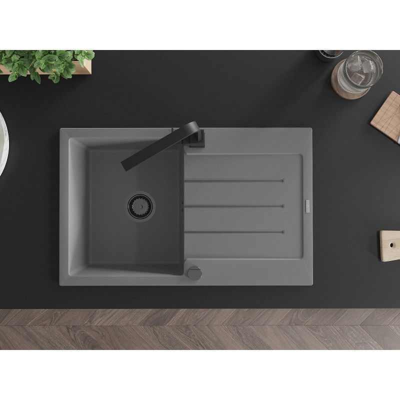 Mexen Bruno кухненска мивка от гранит с 1 отделение и отцедник и кухненски смесител Rita, сив - 6513-71-670300-70-B