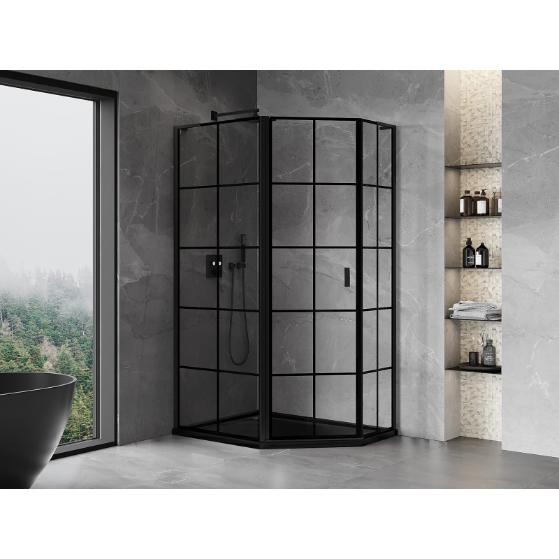 Mexen Mist L петоъгълен асиметричен душ кабина с лява врата 90 x 80 см, черна