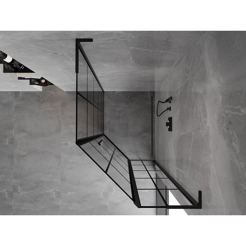 Mexen Mist L асиметрична петстенна душ кабина с десни отваряеми врати 80 x 100 см, черна решетка, черна - 8A8L-080-100-70-77-P