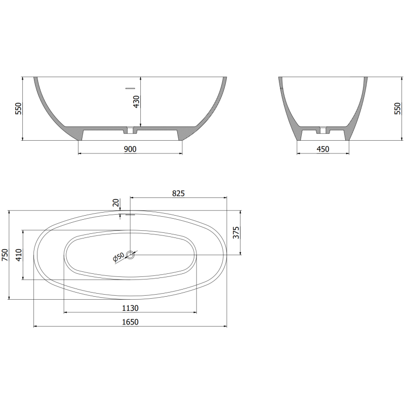 Mexen Bari свободностояща вана от конгломерат 165 x 75 cm, бяла мат - 57221657500