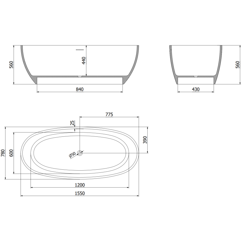Mexen Torino свободностояща вана от конгломерат 155 x 78 см, бял гланц - 57271557810