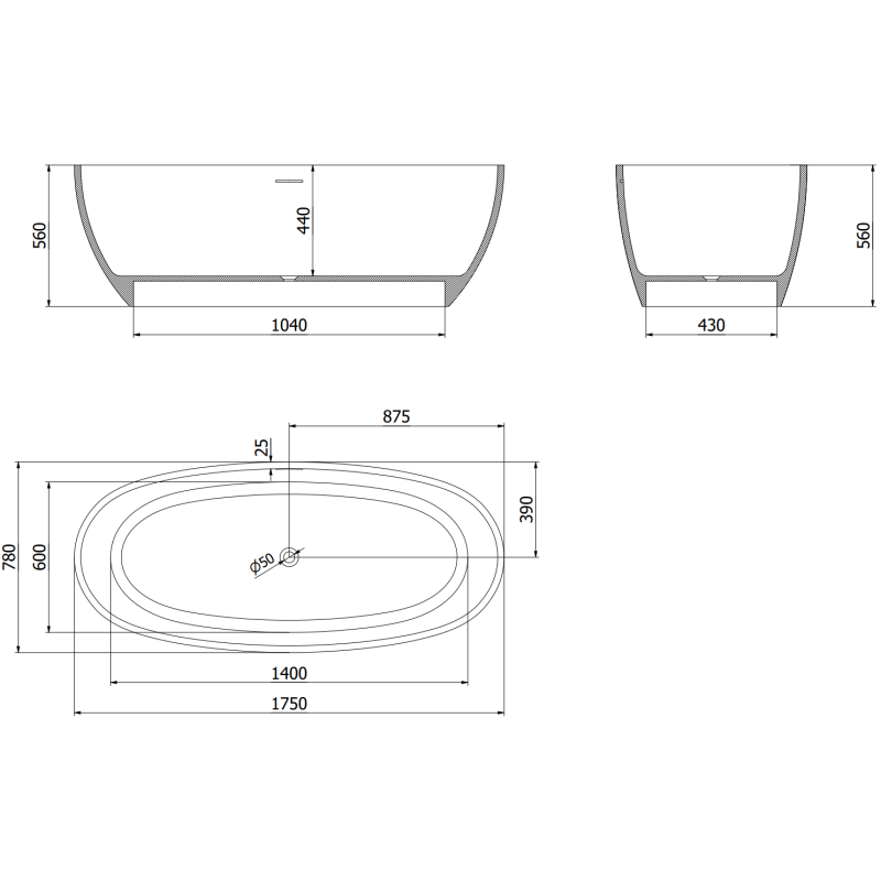 Mexen Torino свободностояща вана от конгломерат 175 x 78 см, бял гланц - 57271757810