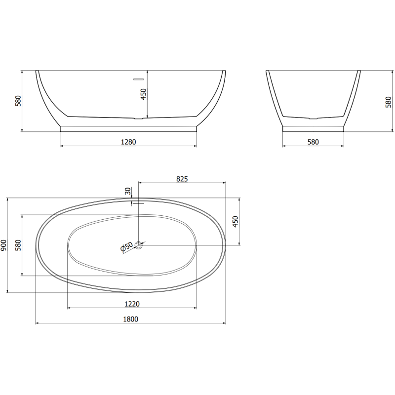 Mexen Bilbao свободностояща вана 180 x 90 cm, бяла/черна, прелив злато - 51311809075-60