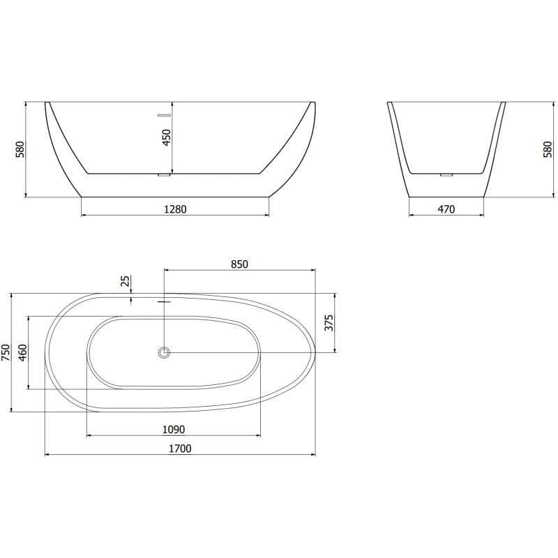 Mexen Eos свободностояща вана 170 x 75 см, бяла/черна, бял преливник - 52471707575-20