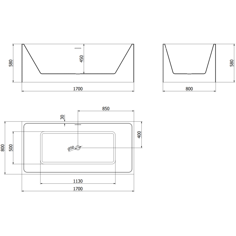 Mexen Nita свободностояща вана 170 x 80 cm, бяла, преливник gun metal - 52091708000-95