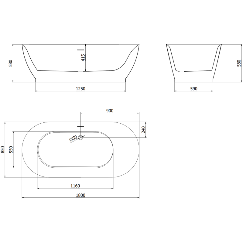 Mexen Roxy самостоятелно стояща вана 180 x 85 см, бяла, златна четка - 51201808500-55