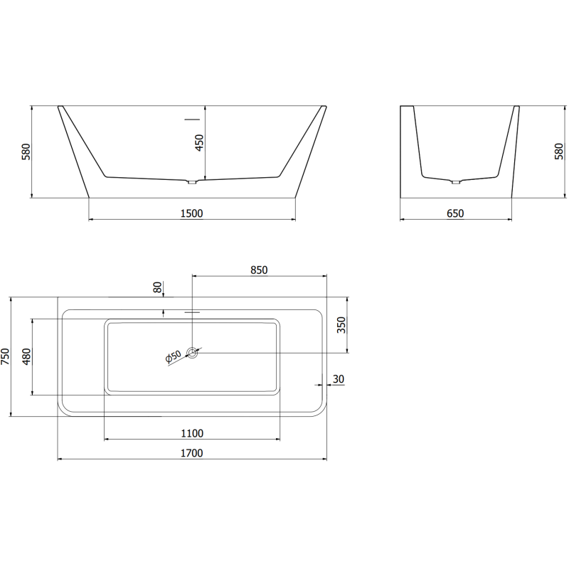 Mexen Volta самостоятелно стояща вана 170 x 75 cm, бяло/черно, преливане розово злато - 51131707575-60