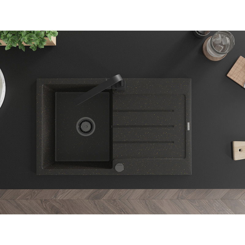 Mexen Bruno гранитна мивка с една камера с отцедник и кухненски смесител