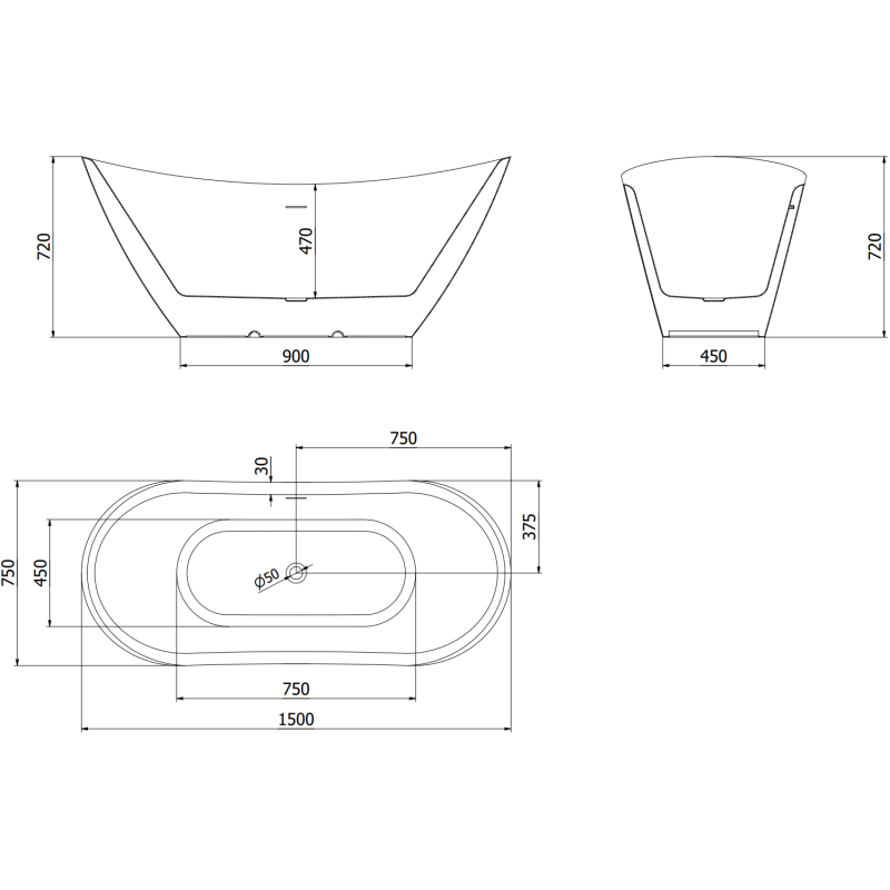 Mexen Lotos свободностояща вана 150 x 75 cm, бяла/черна, прелив розово злато - 52051507775-60