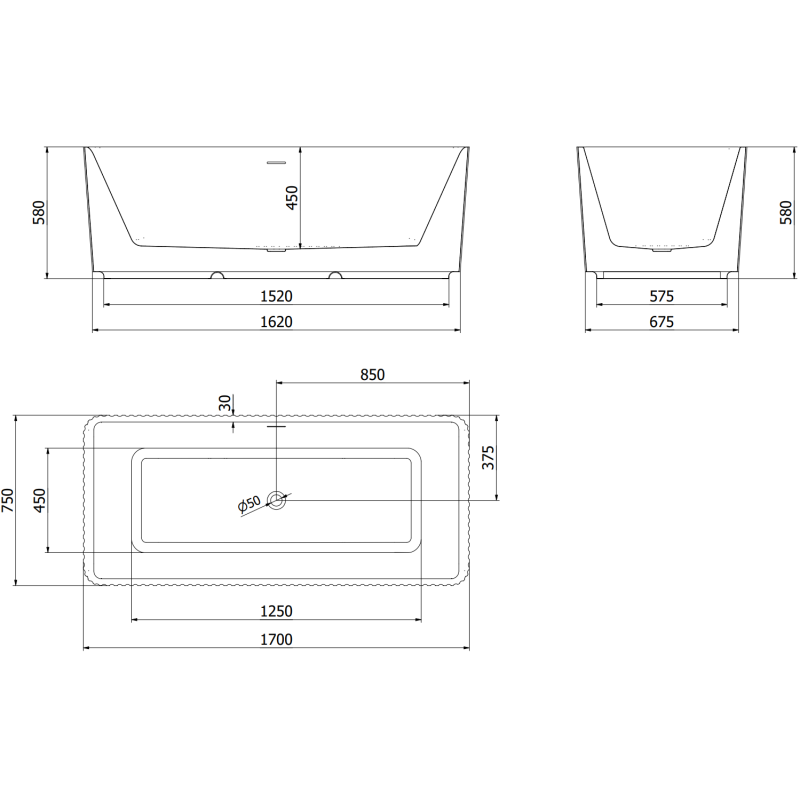 Mexen Nila свободностояща оребрена вана 170 x 75 см, бяла, преливник розово злато - 52841708000-60