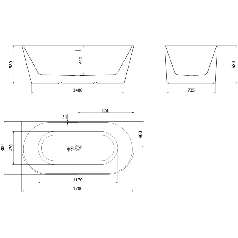Mexen Oval Slim самостоятелна вана за стена 170 x 80 см, бяла, четкан меден