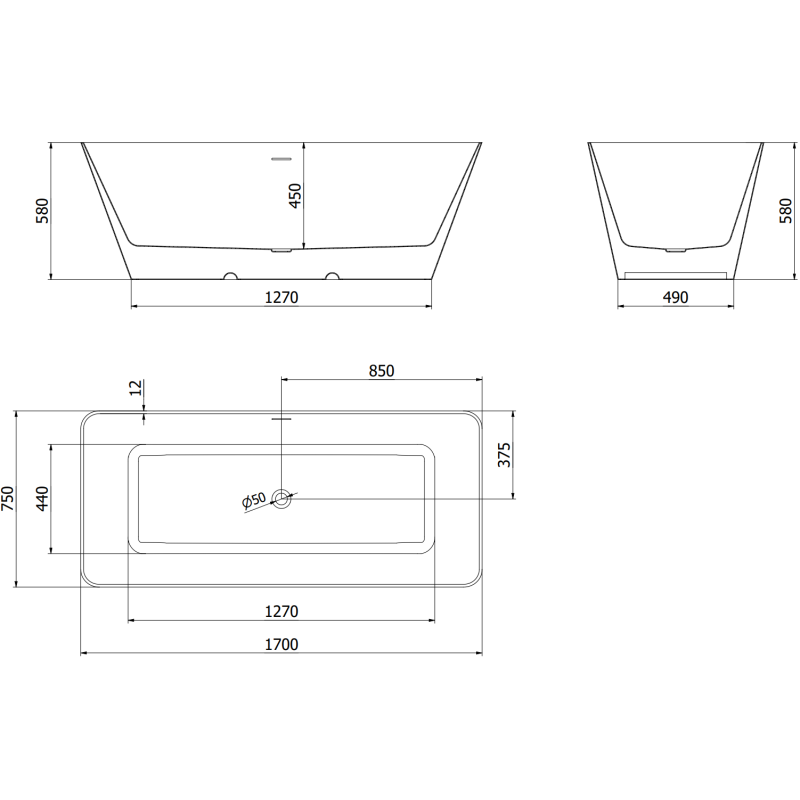 Mexen Velo Slim свободностояща вана 170 x 75 cm, бяла/черна, преливник розово злато - 52811707575-60