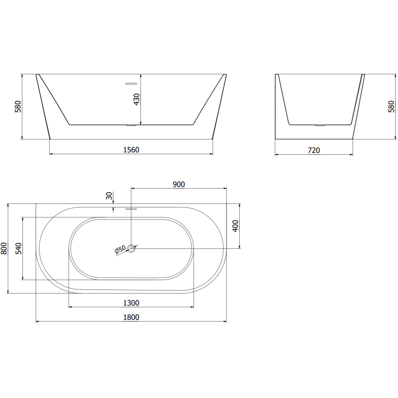 Mexen Oval свободностояща вана до стената 180 x 80 см, бяла, преливане розово