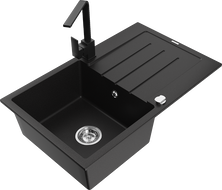 Mexen Bruno гранитна мивка с една камера с отцедник и кухненски смесител Rita, черен - 6513-77-670300-70