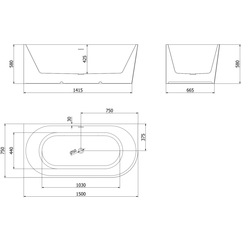 Mexen Silo свободностояща ъглова вана лява рифелована 150 x 75 см, бяла/сива, преливник розово злато - 52891507562L-60