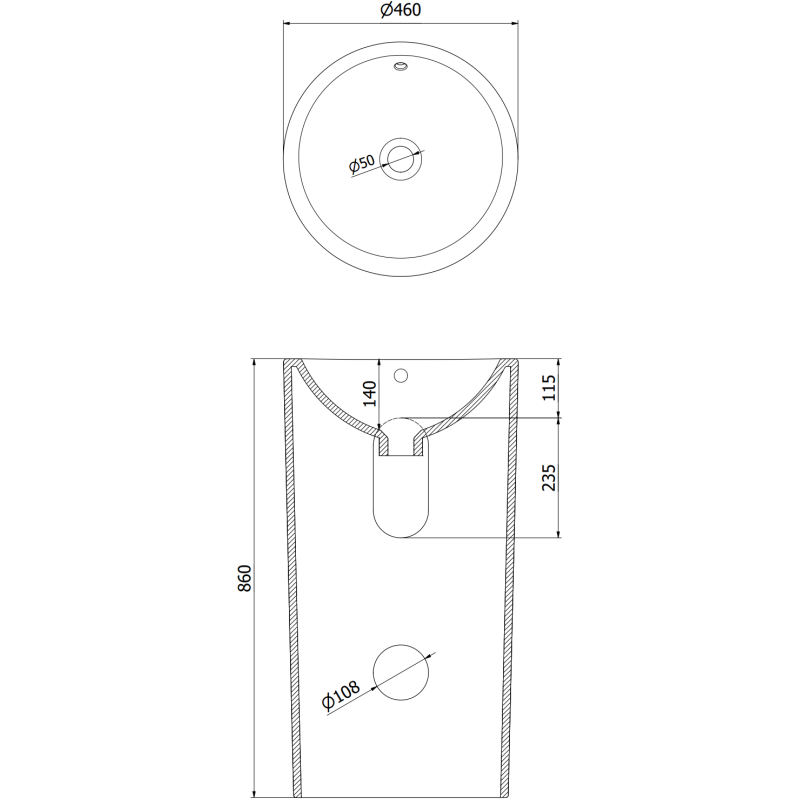 Mexen Nerda свободно стояща мивка 46 x 46 cm, черен мат - 26084670