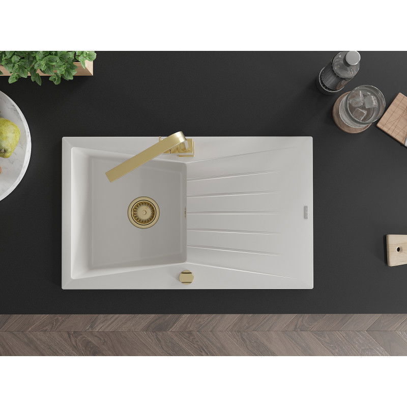 Mexen Cesar мивка гранитна с 1 отделение с отцедник и кухненски смесител Rita, бял - 6514-20-670300-50