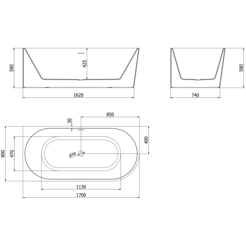 Mexen Mia свободностояща ъглова лява вана 170 x 80 cm, бяла, с метален завършек