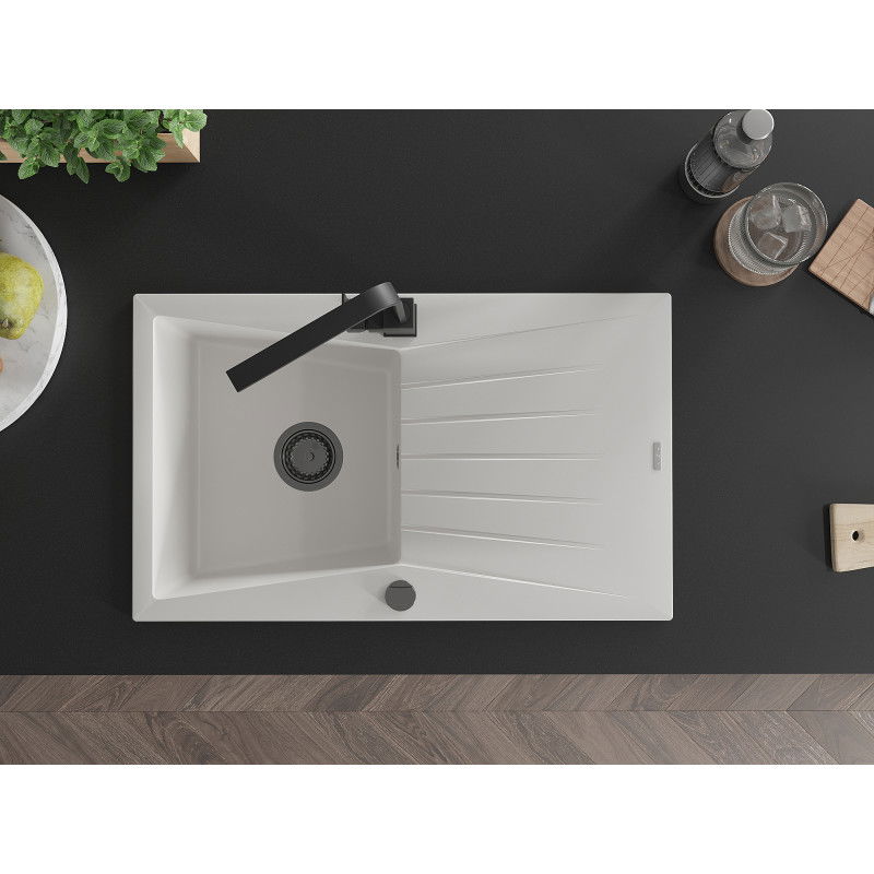 Mexen Cesar мивка гранитна 1-камерна с отцедник и кухненски смесител Rita, бял - 6514-20-670300-70