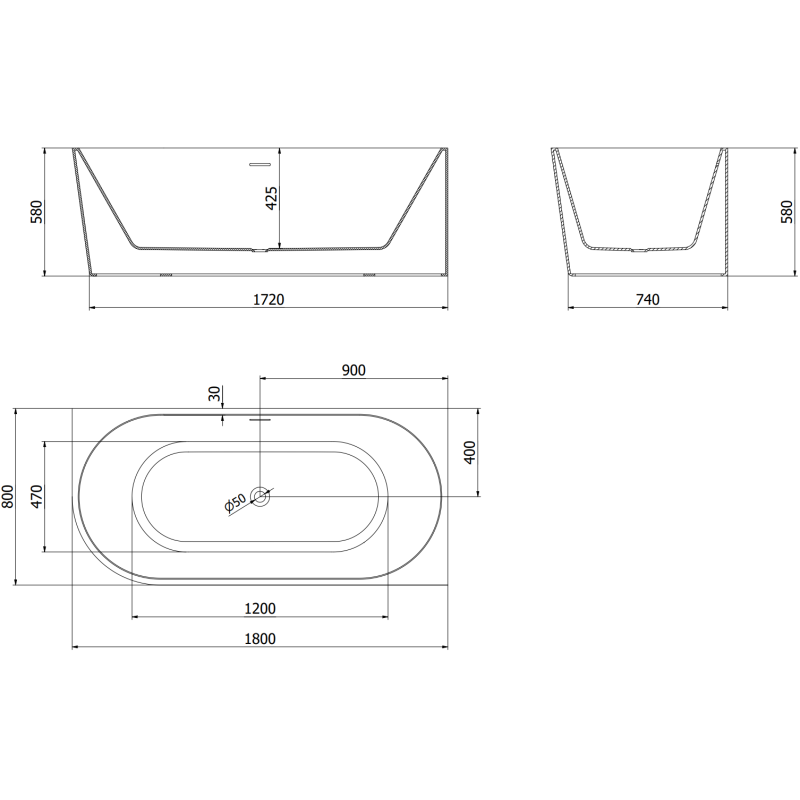 Mexen Mia свободно стояща ъглова вана дясна 180 x 80 см, бяла/черна, преливник