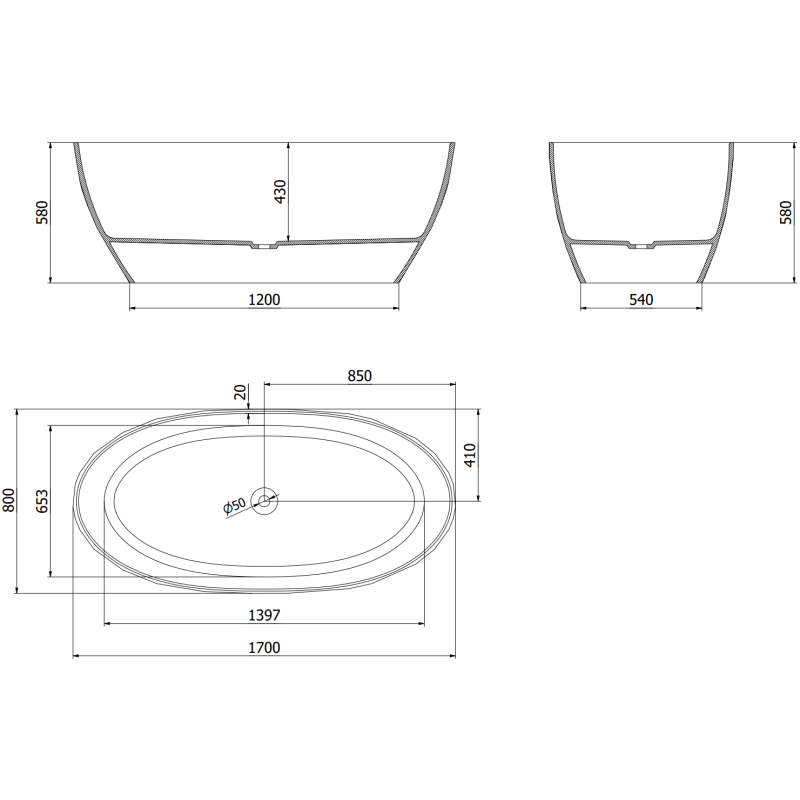 Mexen Orax черна самостоятелна вана прозрачна 170 x 80 см, хромиран клапан