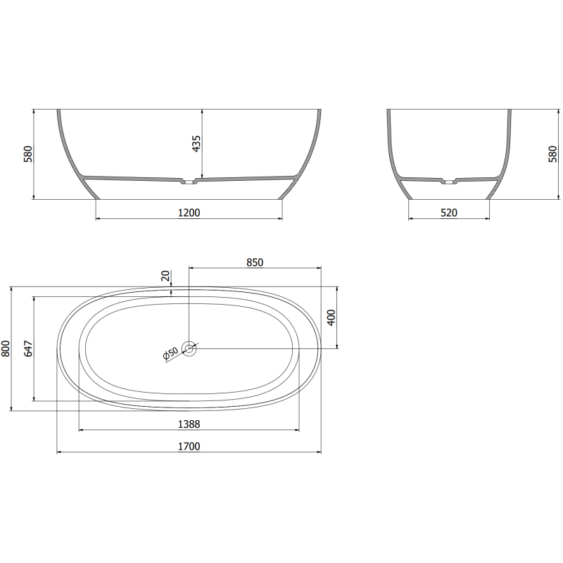 Mexen Pure лайм свободностояща прозрачна вана 170 x 80 см, хромиран затвор - 58071708012