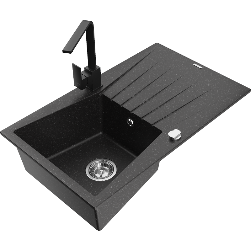 Mexen Cesar гранитна мивка с 1 корито с отцедник и кухненски смесител Rita,