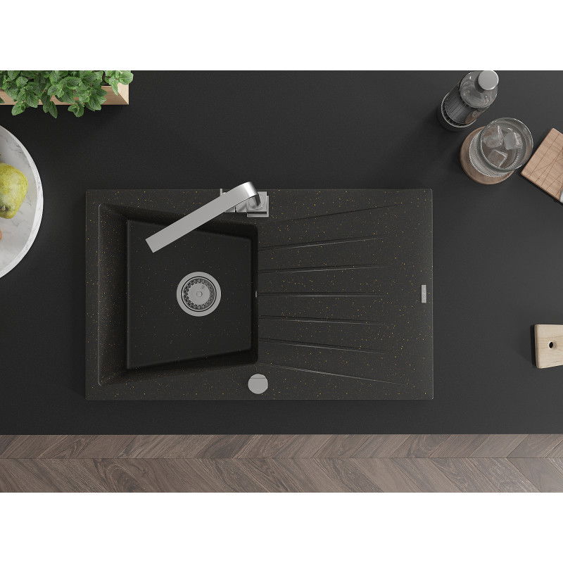 Mexen Cesar гранитна мивка с 1 камера с отцедник и кухненски смесител Rita,