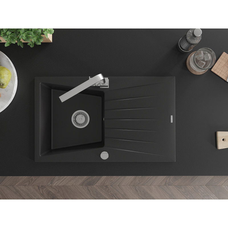 Mexen Cesar гранитна мивка с 1 камера с отцедник и кухненски смесител Rita, черен - 6514-77-670300-00
