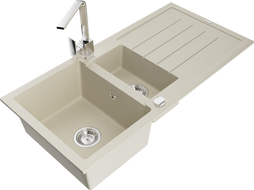 Mexen Andres гранитна мивка 1,5-коморна с отцедник и кухненски смесител Rita, бежов - 6515-69-670300-00
