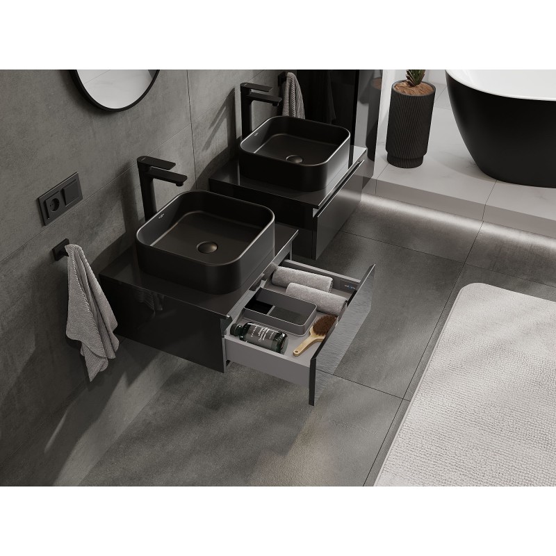 Mexen Orio шкаф за баня под мивка 50 см с плот, 1 чекмедже, черен гланц - 91A10-05023-1-BFC70