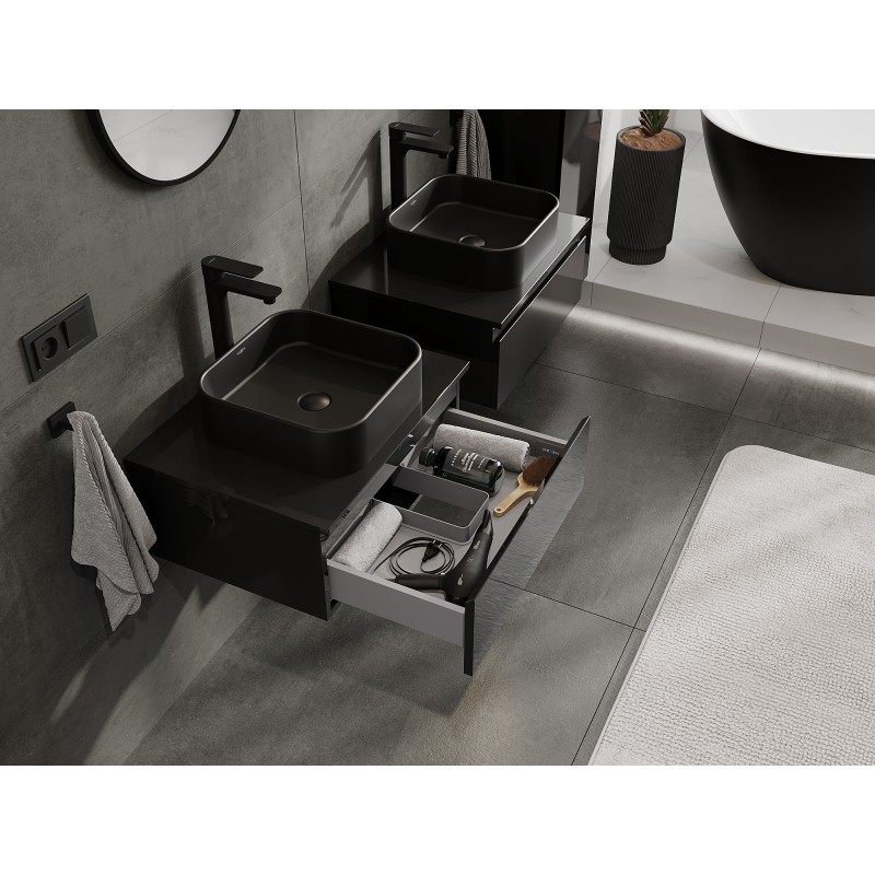 Mexen Orio шкаф за баня под умивалник 60 см с плот, 1 чекмедже, черен гланц