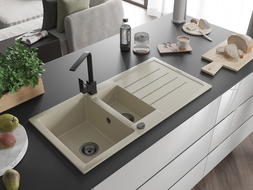 Mexen Andres кухненска мивка от гранит с 1,5 камери с отцедник и кухненски смесител Rita, бежов - 6515-69-670300-70