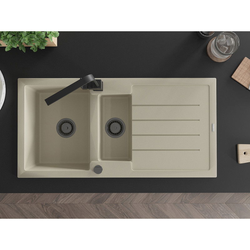 Mexen Andres кухненска мивка от гранит с 1,5 камери с отцедник и кухненски смесител Rita, бежов - 6515-69-670300-70