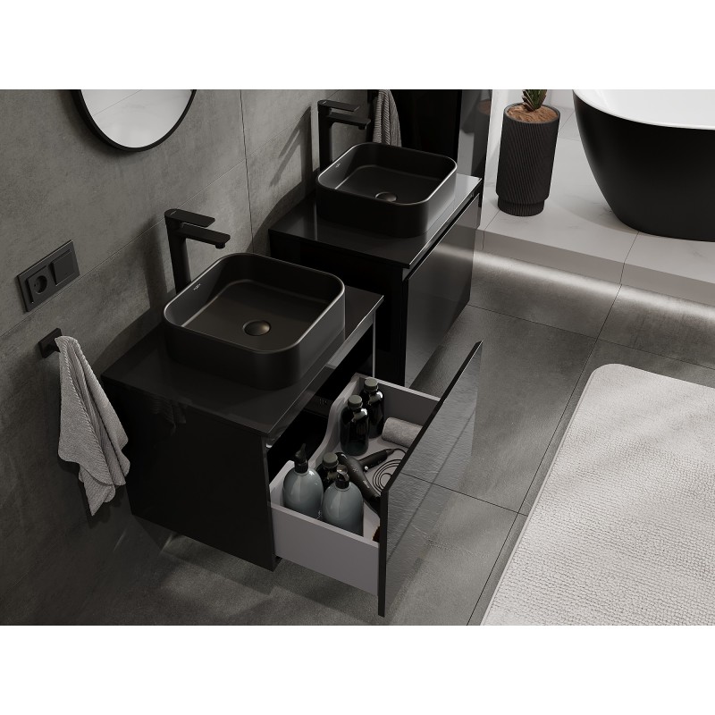 Mexen Orio шкаф за баня за умивалник 60 см с плот, 1 чекмедже, черен гланц - 91A10-06047-1-BFC70