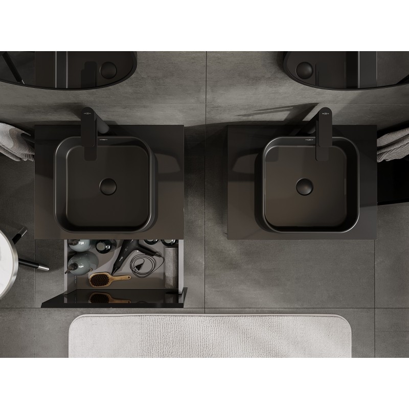 Mexen Orio шкаф за баня за умивалник 60 см с плот, 1 чекмедже, черен гланц - 91A10-06047-1-BFC70