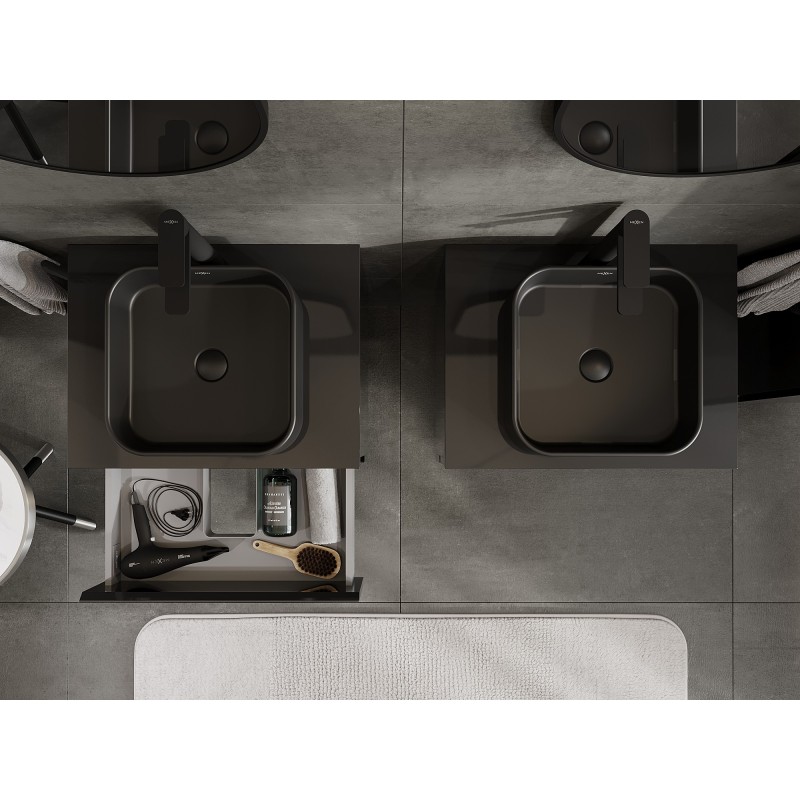 Mexen Orio шкаф баня под умивалник 60 см с плот, 2 чекмеджета, черен гланц - 91A10-06047-2-BFFC70