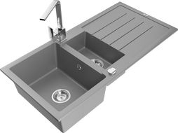 Mexen Andres гранитна мивка с 1,5 камери с отцедник и кухненски смесител Rita, сив - 6515-71-670300-00