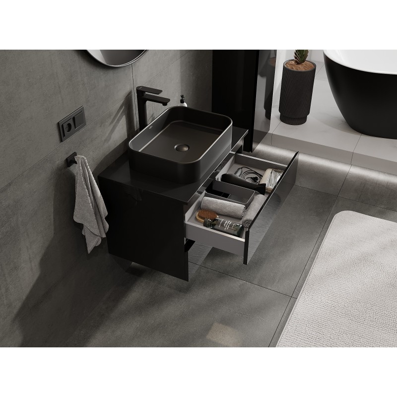 Mexen Orio шкаф за баня под мивка 70 см с плот, 2 чекмеджета, черен гланц - 91A10-07047-2-BFFC70