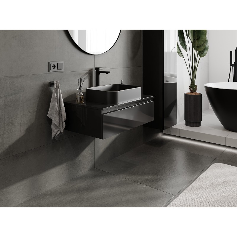 Mexen Orio шкаф за баня под мивка 80 см с плот, 1 чекмедже, черен гланц - 91A10-08023-1-BFC70