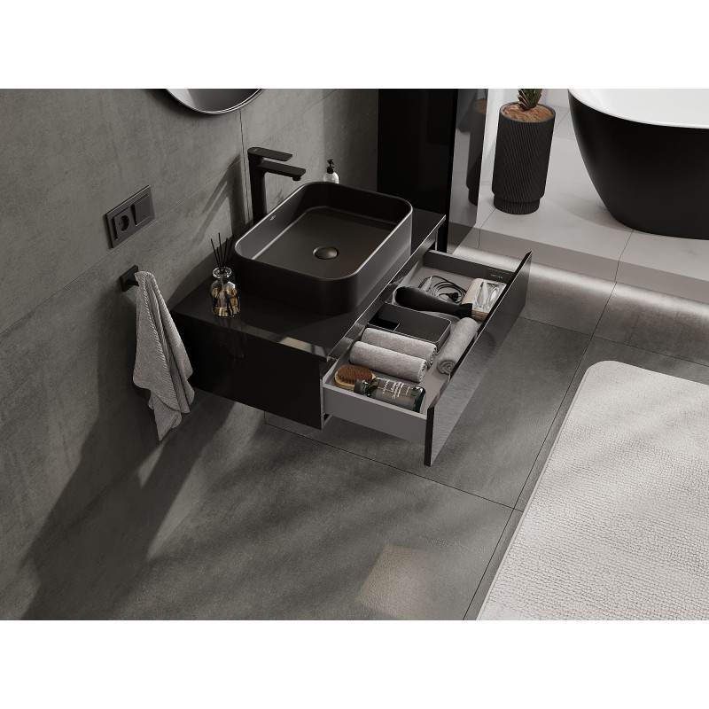 Mexen Orio шкаф за баня под мивка 80 см с плот, 1 чекмедже, черен гланц - 91A10-08023-1-BFC70