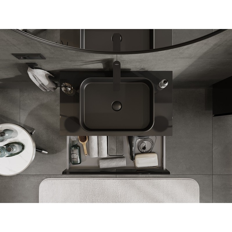 Mexen Orio шкаф за баня под мивка 80 см с плот, 1 чекмедже, черен гланц - 91A10-08023-1-BFC70