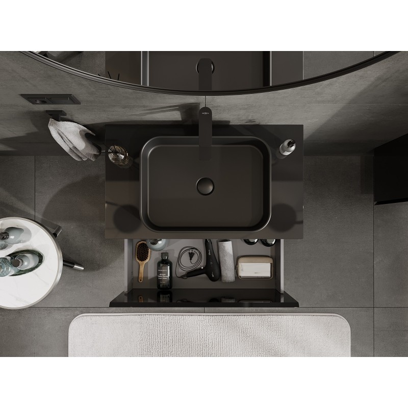 Mexen Orio баня шкаф под умивалник 80 см с плот, 1 чекмедже, черен гланц - 91A10-08047-1-BFC70