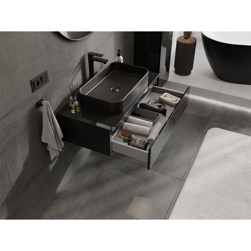 Mexen Orio шкафче за баня под мивка 90 см с плот, 1 чекмедже, черен гланц