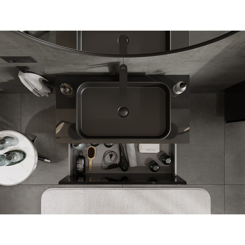 Mexen Orio баня кабинет с плот под мивка 90 см, 1 чекмедже, черен блясък - 91A10-09047-1-BFC70