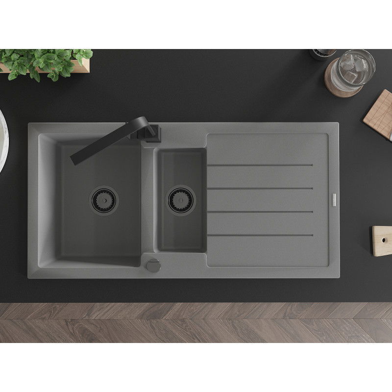 Mexen Andres Гранитна мивка с 1,5 камери с отцедник и кухненски смесител Rita, сив - 6515-71-670300-70-B
