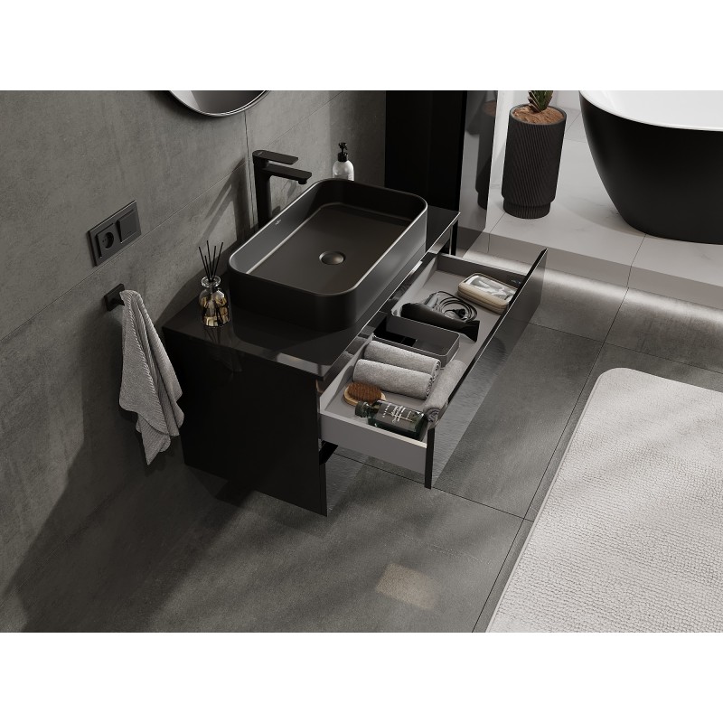 Mexen Orio шкаф за баня под мивка 90 см с плот, 2 чекмеджета, черен гланц - 91A10-09047-2-BFFC70