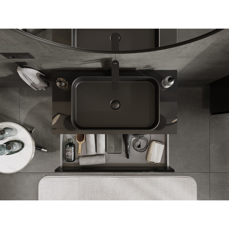 Mexen Orio шкаф за баня под мивка 90 см с плот, 2 чекмеджета, черен гланц - 91A10-09047-2-BFFC70