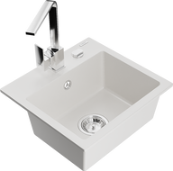 Mexen Milo гранитна кухненска мивка с 1 отделение и кухненски смесител Rita, бял - 6505-20-670300-00